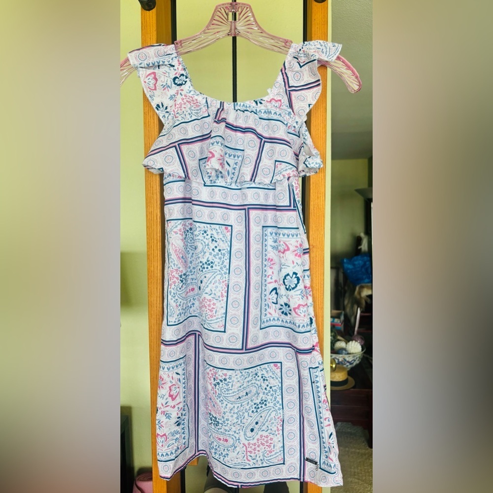 Guess Pink & Blue Poplin Paisley Patterned Sleeveless Sundress Size 10